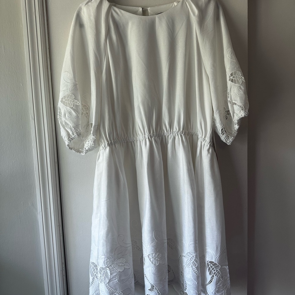 Aqua White Dress with Embroidered Details